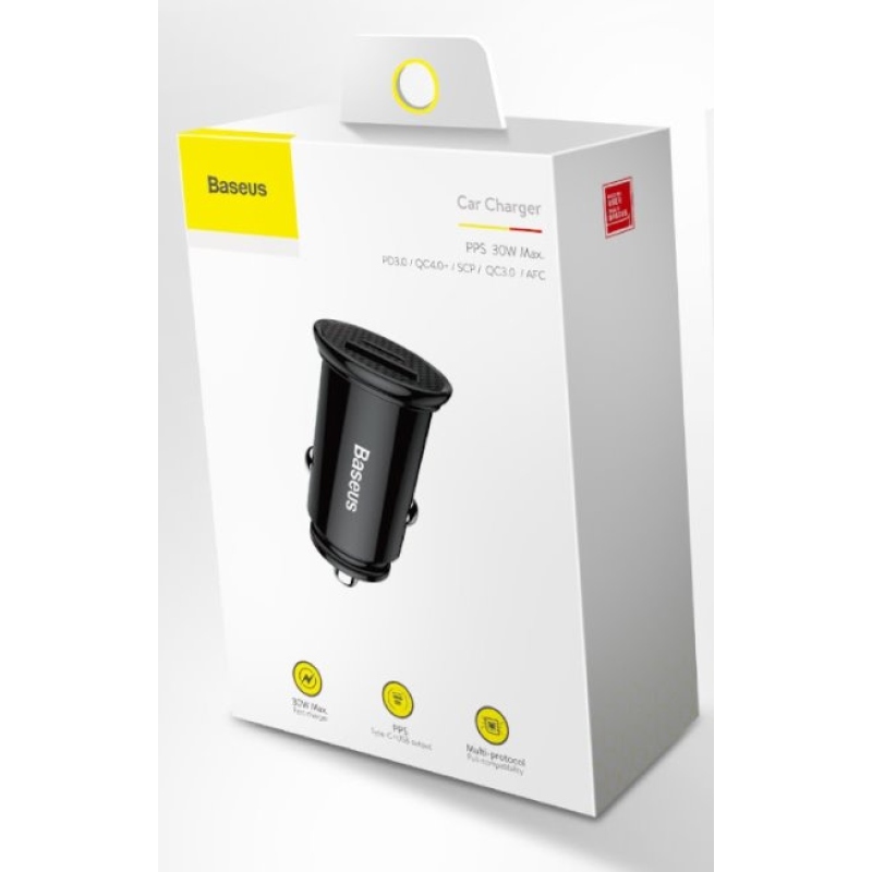 Baseus CCALL-YS01 kör alakú autós töltő USB+USB-C 30W fekete