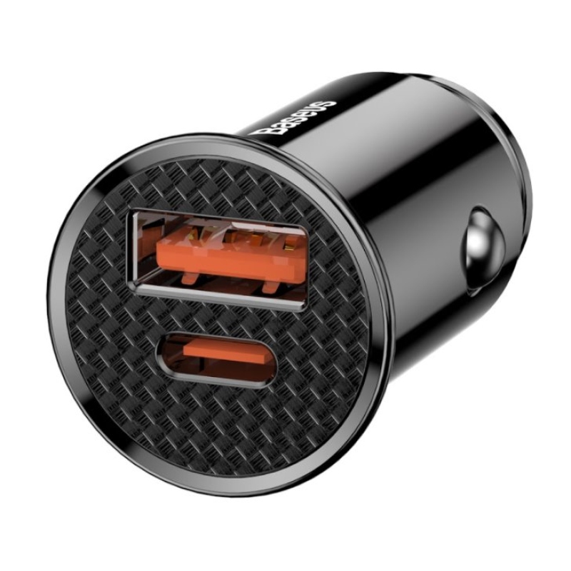 Baseus CCALL-YS01 kör alakú autós töltő USB+USB-C 30W fekete