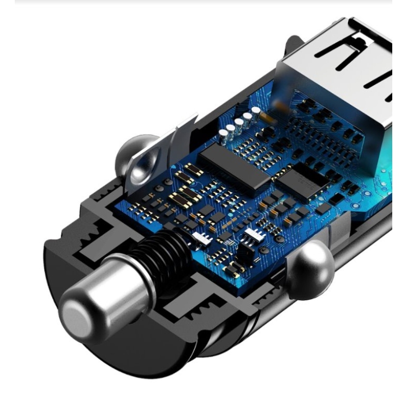 Baseus CCALL-YS01 kör alakú autós töltő USB+USB-C 30W fekete