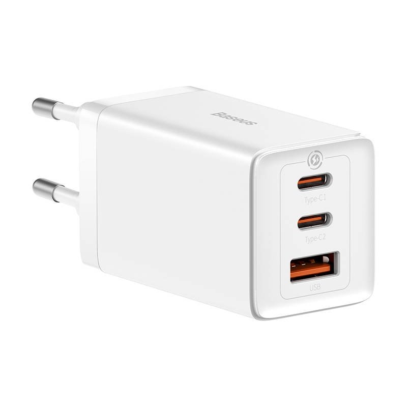 Baseus CCGP120202 GaN5 Pro gyorstöltő USB + 2x USB-C 65W Fehér