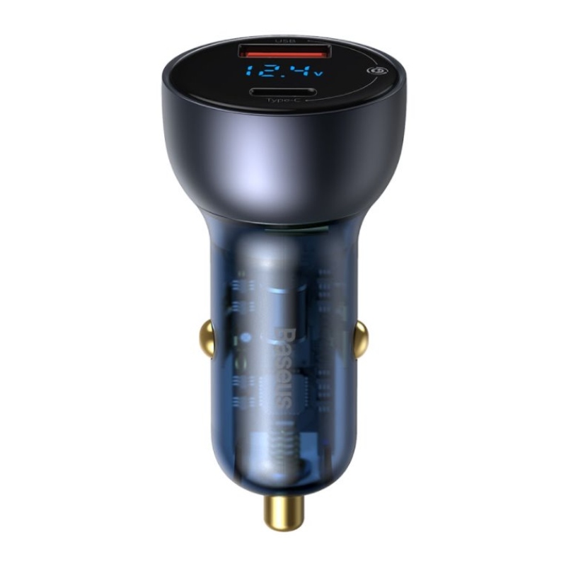 Baseus CCKX-C0G Különleges autós töltő Digitális kijelző 2xUSB 65W szürke