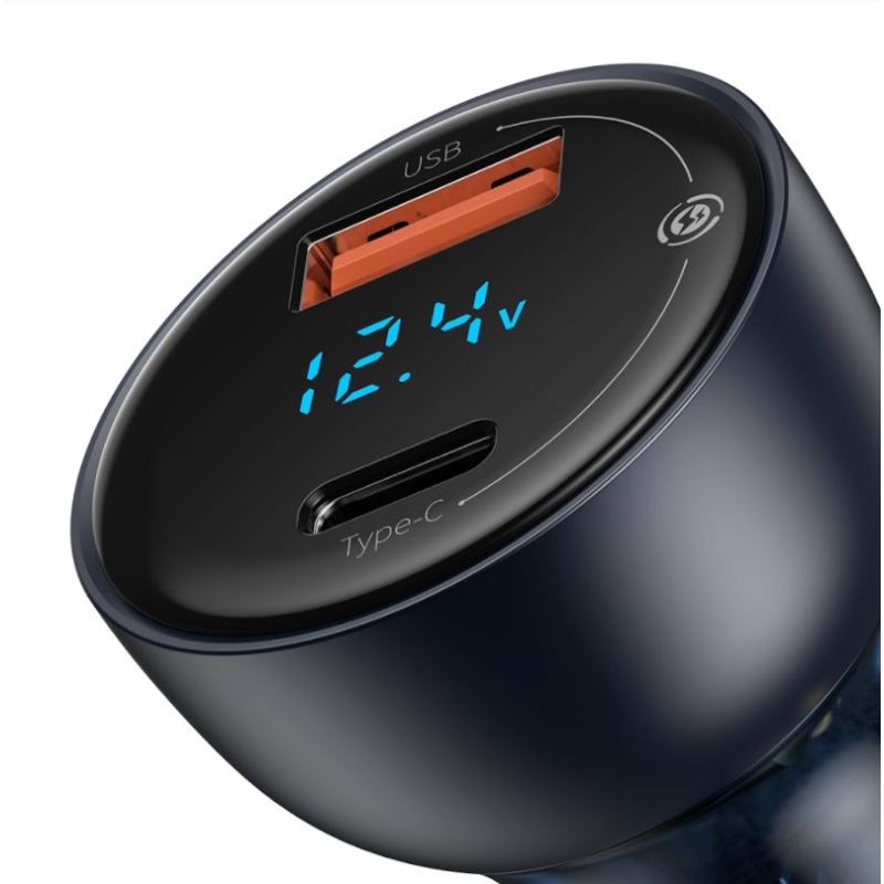 Baseus CCKX-C0G Különleges autós töltő Digitális kijelző 2xUSB 65W szürke