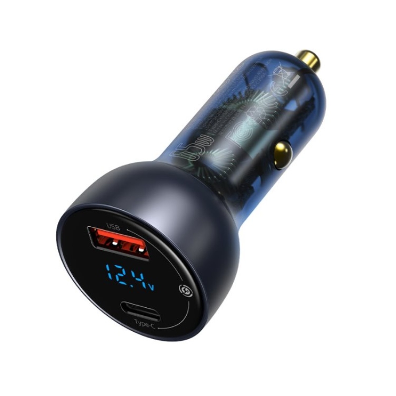 Baseus CCKX-C0G Különleges autós töltő Digitális kijelző 2xUSB 65W szürke