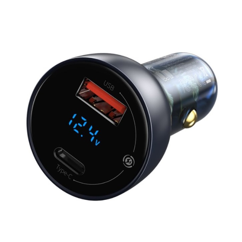 Baseus CCKX-C0G Különleges autós töltő Digitális kijelző 2xUSB 65W szürke
