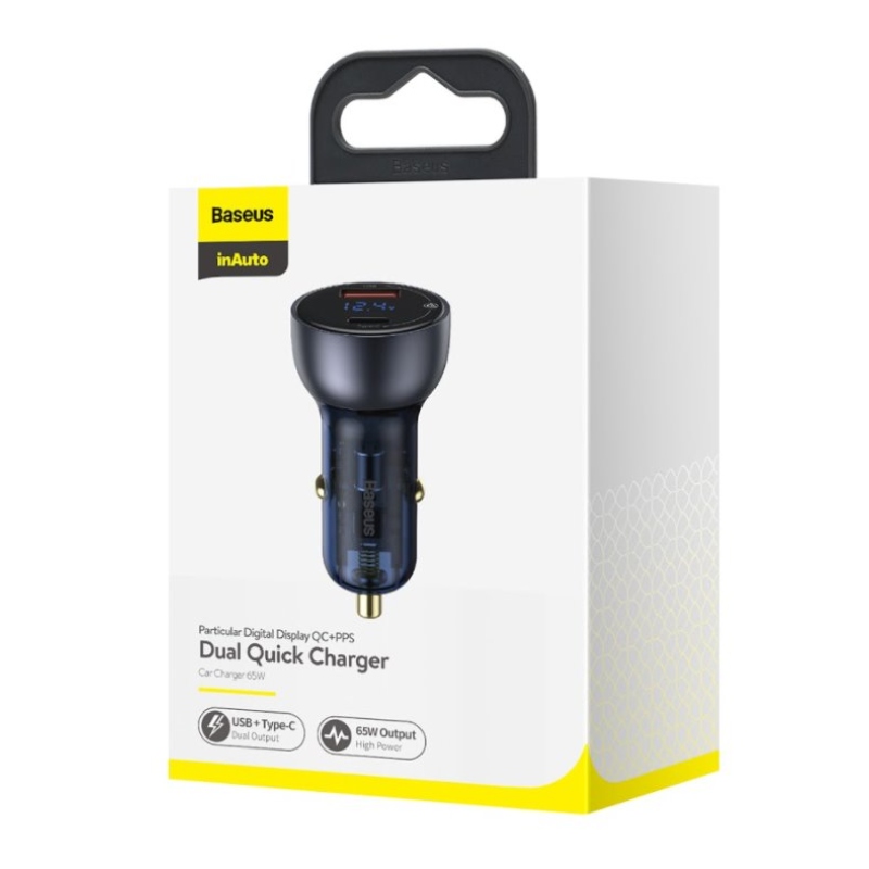 Baseus CCKX-C0G Különleges autós töltő Digitális kijelző 2xUSB 65W szürke