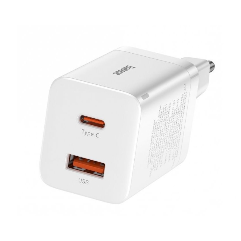 Baseus CCSUPP-E02 Super Si gyorstöltő USB + USB-C 30W Fehér