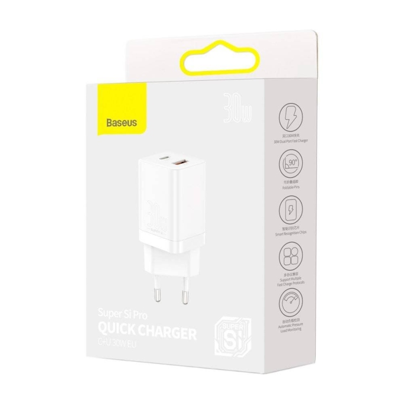 Baseus CCSUPP-E02 Super Si gyorstöltő USB + USB-C 30W Fehér