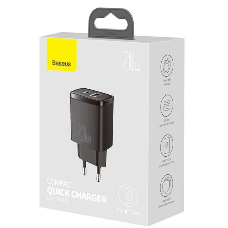 Baseus CCXJ-B01 Kompakt gyorstöltő USB/USB-C 20W fekete színű