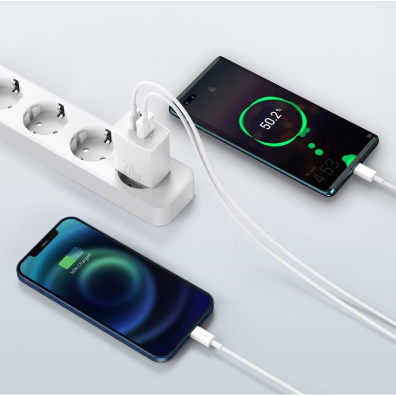 Baseus CCXJ-B02 Kompakt gyorstöltő USB/USB-C 20W Fehér