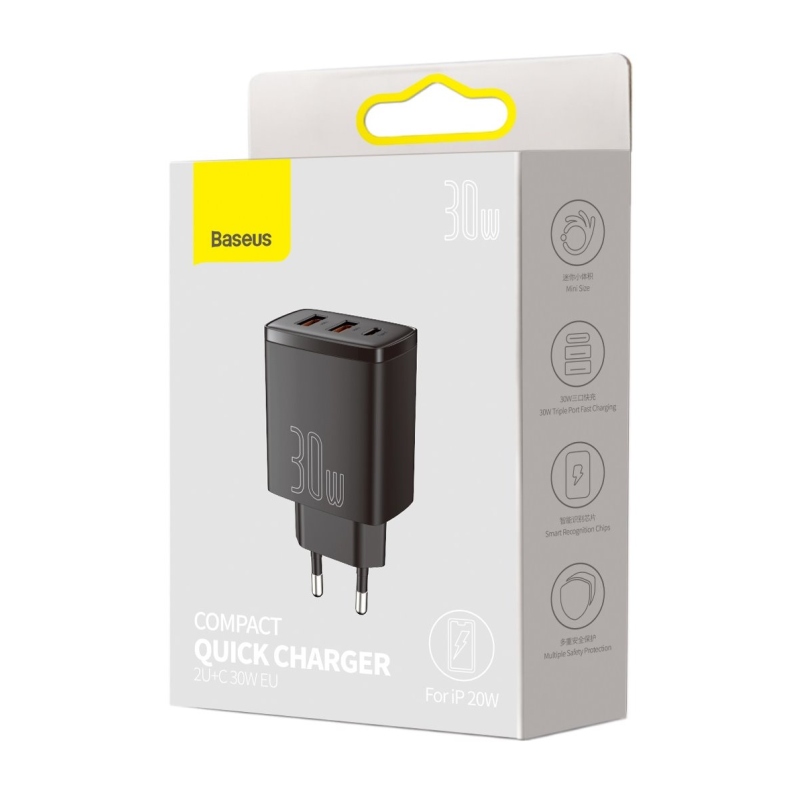 Baseus CCXJ-E01 Kompakt gyorstöltő USB-C 30W Fekete