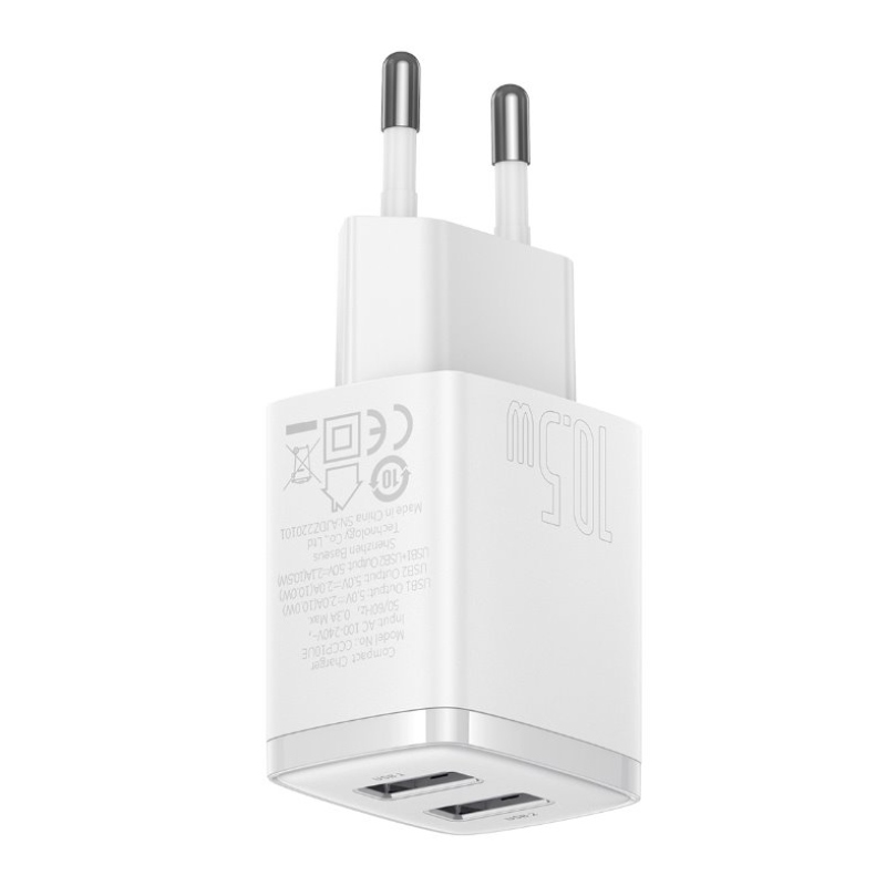 Baseus CCXJ010202 Kompakt töltő 2xUSB 10.5W Fehér