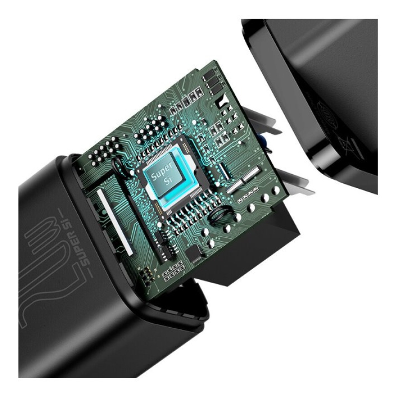 Baseus TZCCSUP-B01 Super Si gyorstöltő USB-C 20W + Simple Wisdom adatkábel USB-C és iP 1m között Fekete