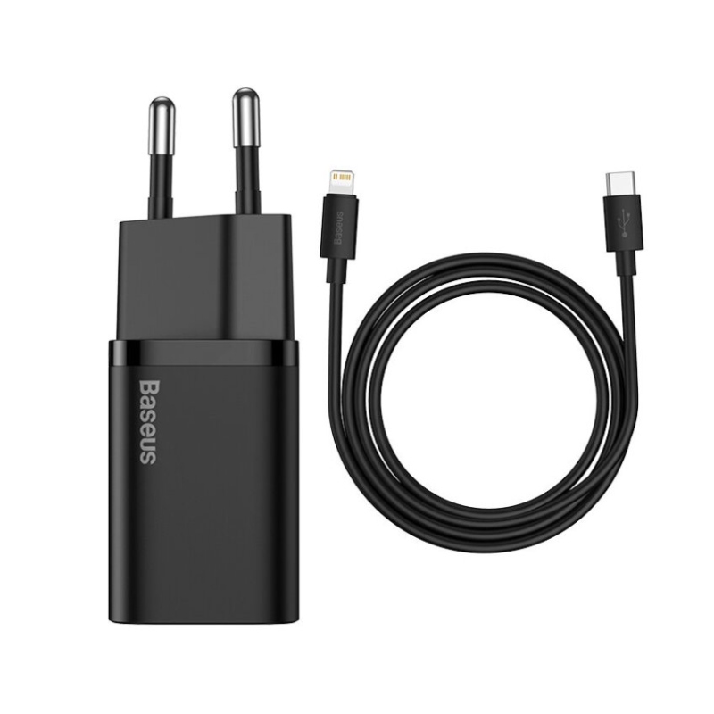 Baseus TZCCSUP-B01 Super Si gyorstöltő USB-C 20W + Simple Wisdom adatkábel USB-C és iP 1m között Fekete