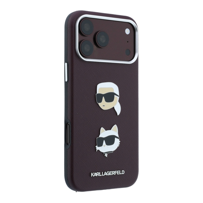 Karl Lagerfeld PU Semi Wrap Saffiano K&CH Heads hátsó tok iPhone 18 Pro-hoz, bordó