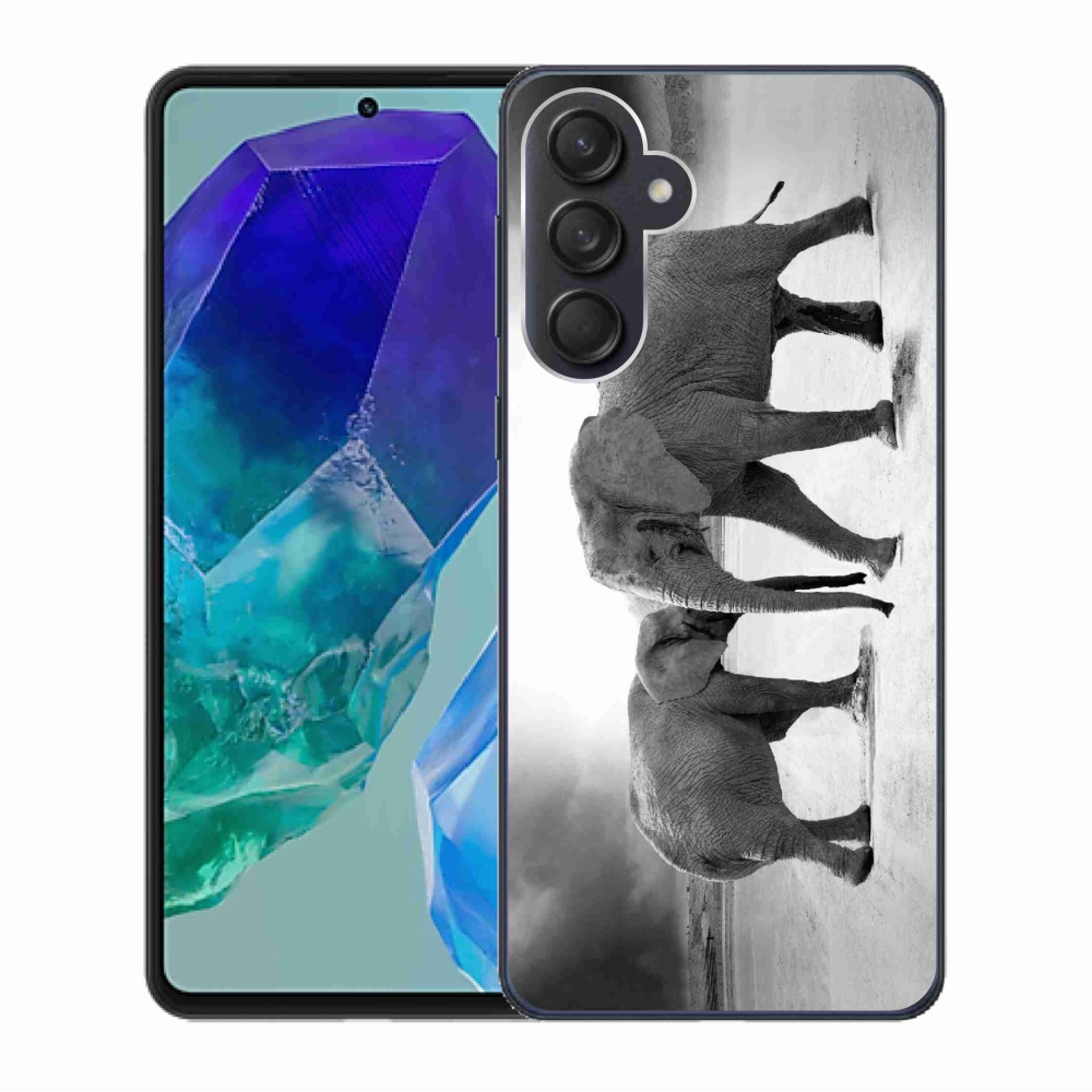 Zselés borítás mmCase Samsung Galaxy M55 5G - fekete és fehér elefántokhoz