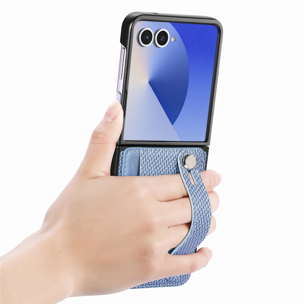 Műbőrrel borított műanyag borítás Samsung Galaxy Z Flip7 5G - kék