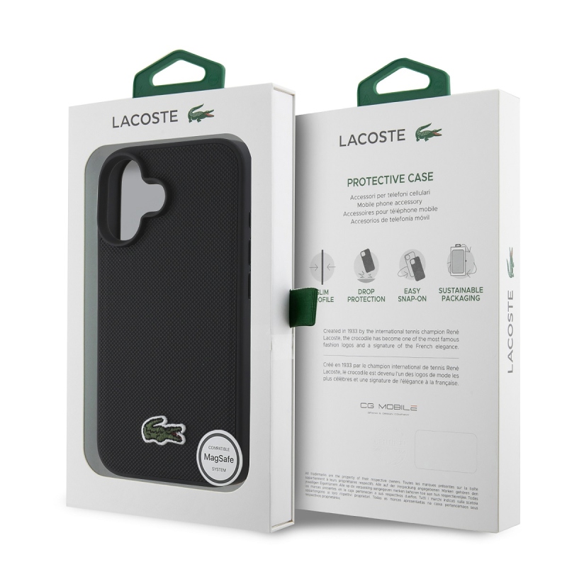 Lacoste Iconic Petit Pique Woven Logo MagSafe hátlap iPhone 16 Plus-hoz fekete