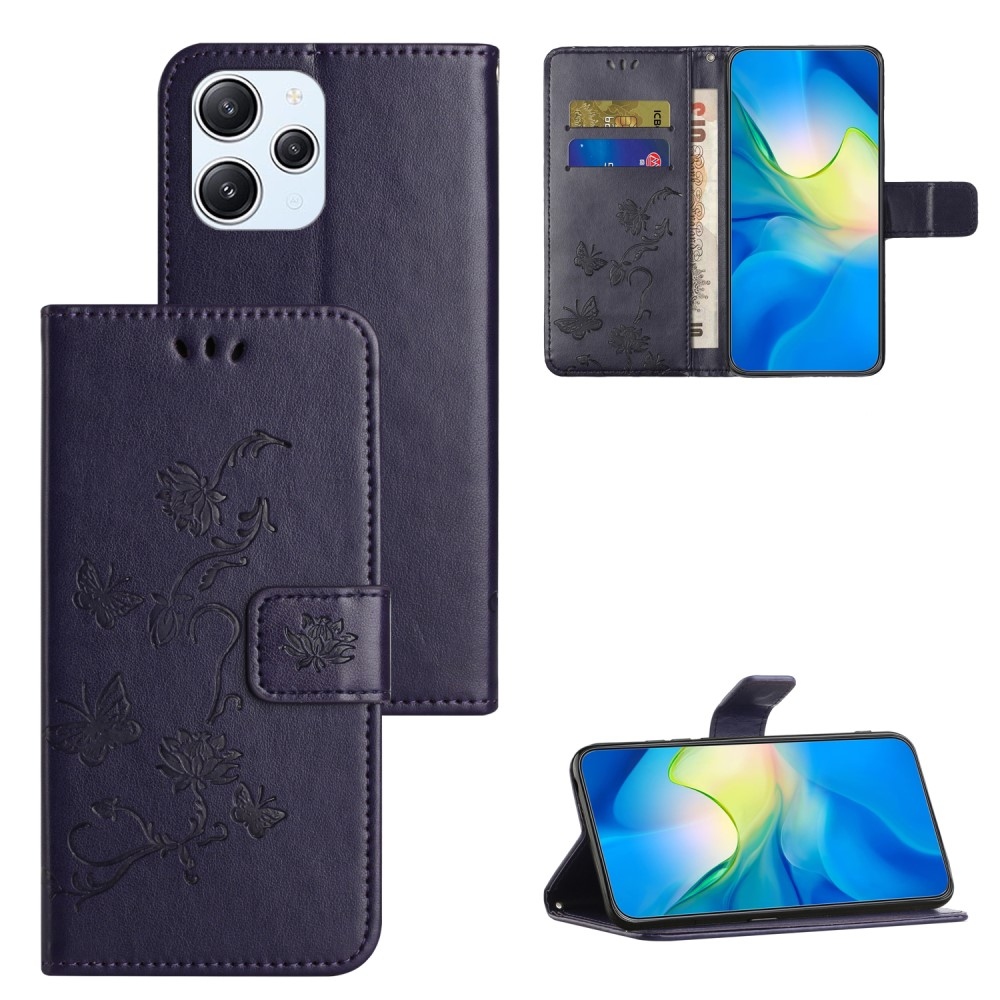 Virágos könyv tok Xiaomi Redmi 12 4G/5G - sötét lila