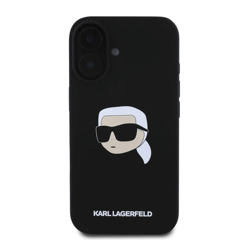 Karl Lagerfeld folyékony szilikon Karl Head MagSafe hátlap iPhone 16-hoz Fekete
