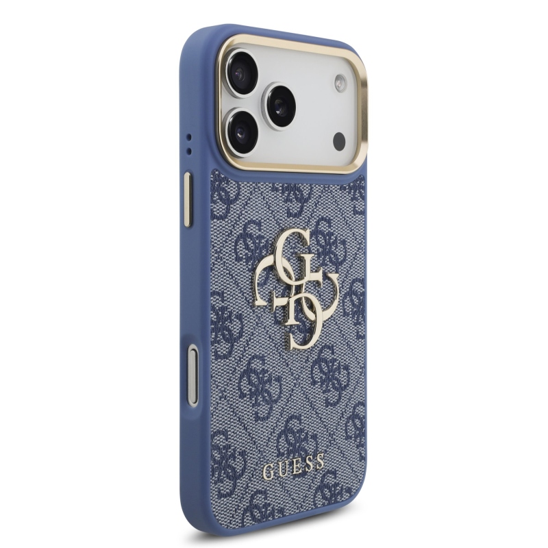 Guess PU bőr 4G fém logóval és arany kerettel ellátott hátlap az iPhone 18 Pro Max-hoz, kék