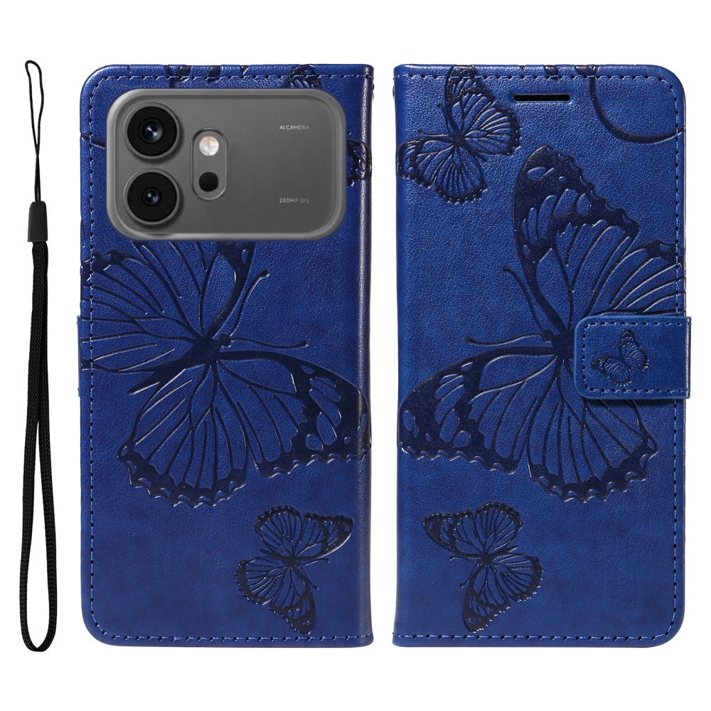 Nagy pillangó könyv tok a Honor 600 Pro 5G/Honor 600 5G számára - kék