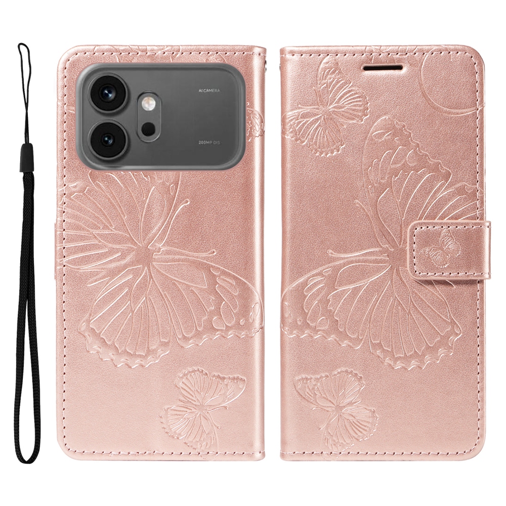 Nagy pillangó könyv tok a Honor 600 Pro 5G/Honor 600 5G számára - rózsa arany