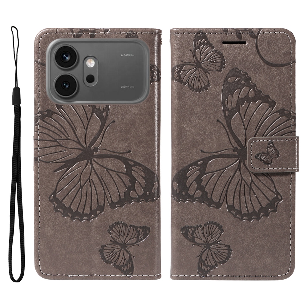 Nagy pillangó könyv tok a Honor 600 Pro 5G/Honor 600 5G számára - szürke
