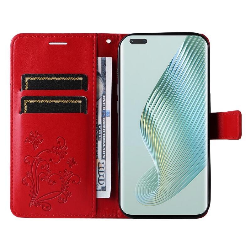 Nagy pillangó könyv tok a Honor Magic 5 Pro 5G számára - piros