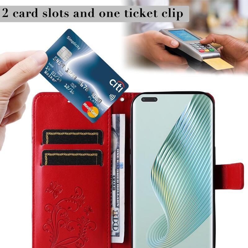 Nagy pillangó könyv tok a Honor Magic 5 Pro 5G számára - piros