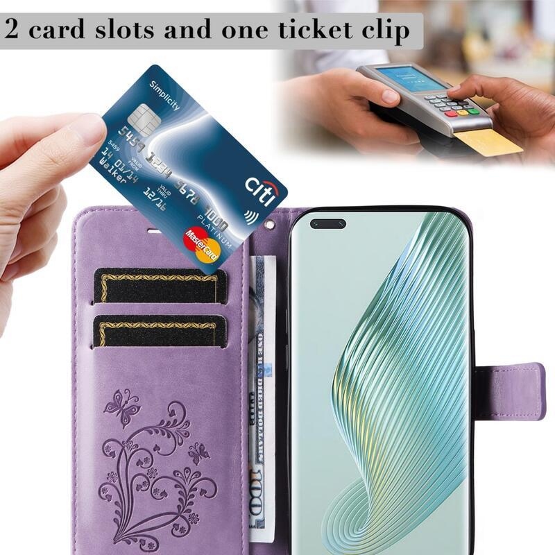 Nagy pillangó könyv tok a Honor Magic 5 Pro 5G számára - lila