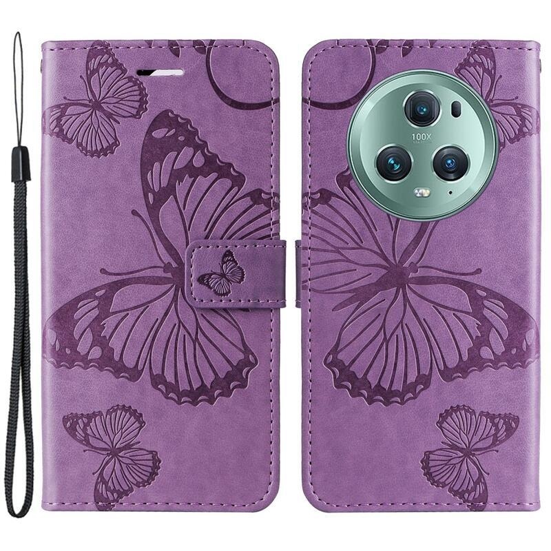 Nagy pillangó könyv tok a Honor Magic 5 Pro 5G számára - lila