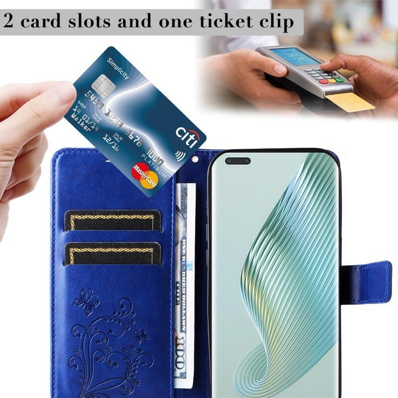 Nagy pillangó könyv tok a Honor Magic 5 Pro 5G számára - kék