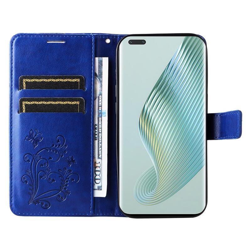 Nagy pillangó könyv tok a Honor Magic 5 Pro 5G számára - kék