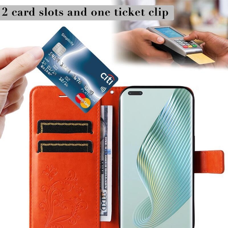 Nagy pillangó könyv tok a Honor Magic 5 Pro 5G számára - narancssárga