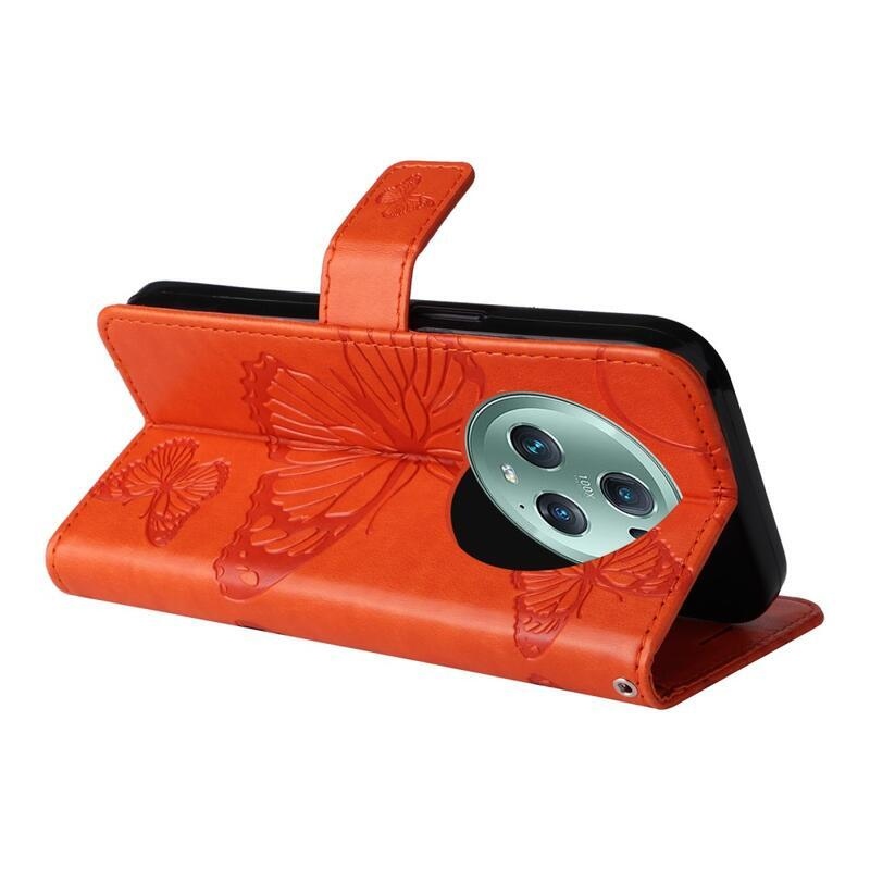Nagy pillangó könyv tok a Honor Magic 5 Pro 5G számára - narancssárga
