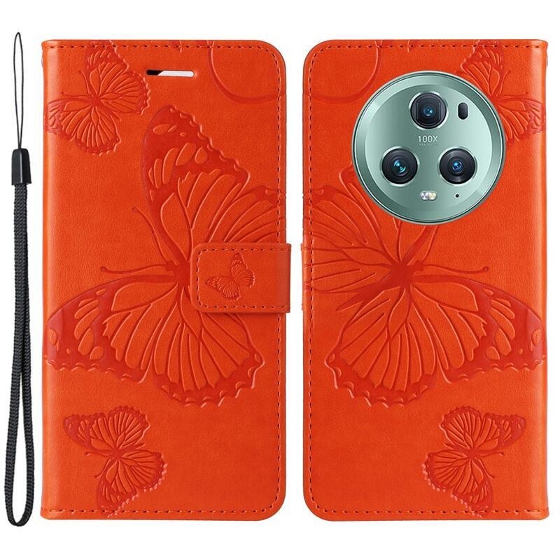 Nagy pillangó könyv tok a Honor Magic 5 Pro 5G számára - narancssárga