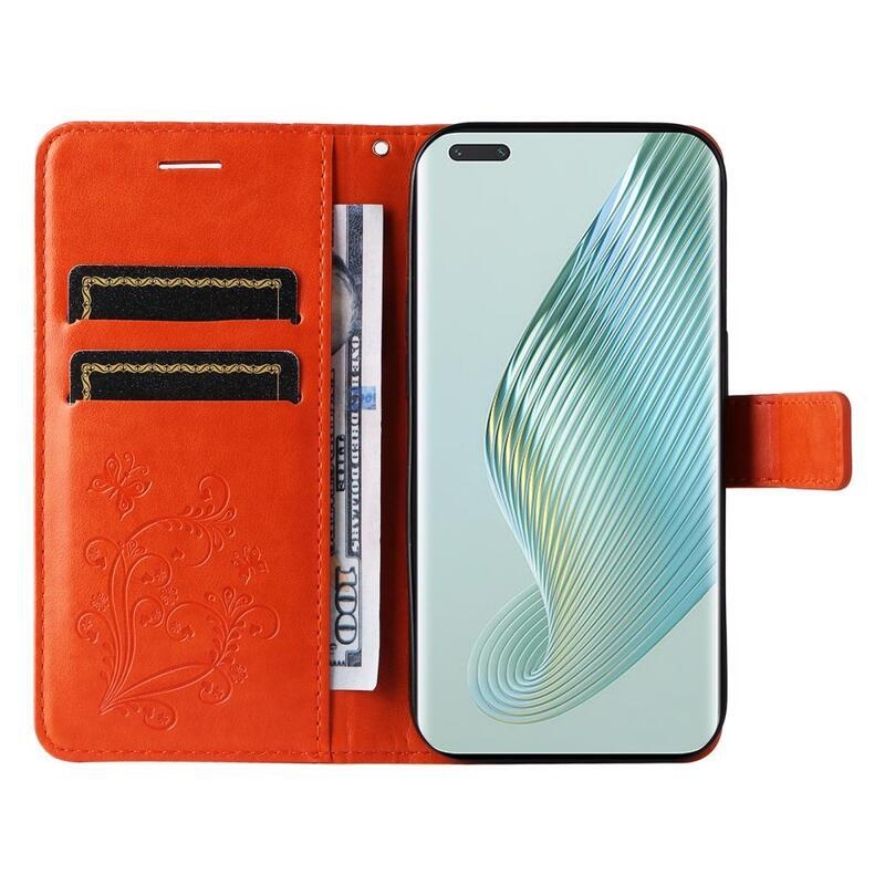 Nagy pillangó könyv tok a Honor Magic 5 Pro 5G számára - narancssárga
