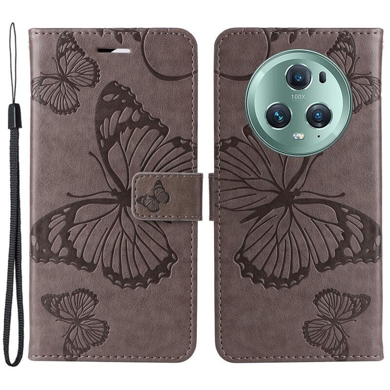 Nagy pillangó könyv tok a Honor Magic 5 Pro 5G számára - szürke