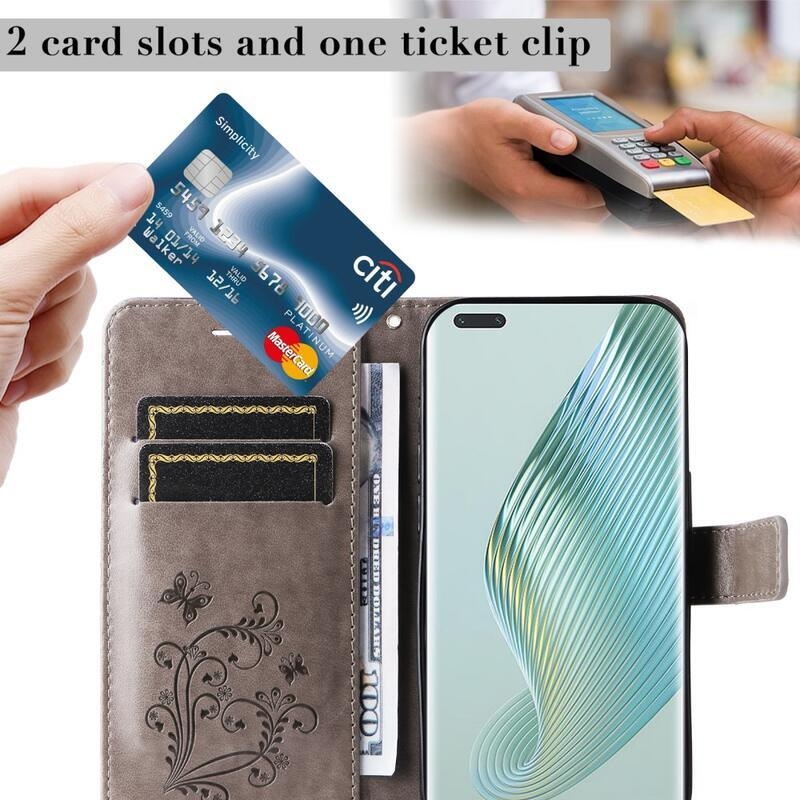 Nagy pillangó könyv tok a Honor Magic 5 Pro 5G számára - szürke