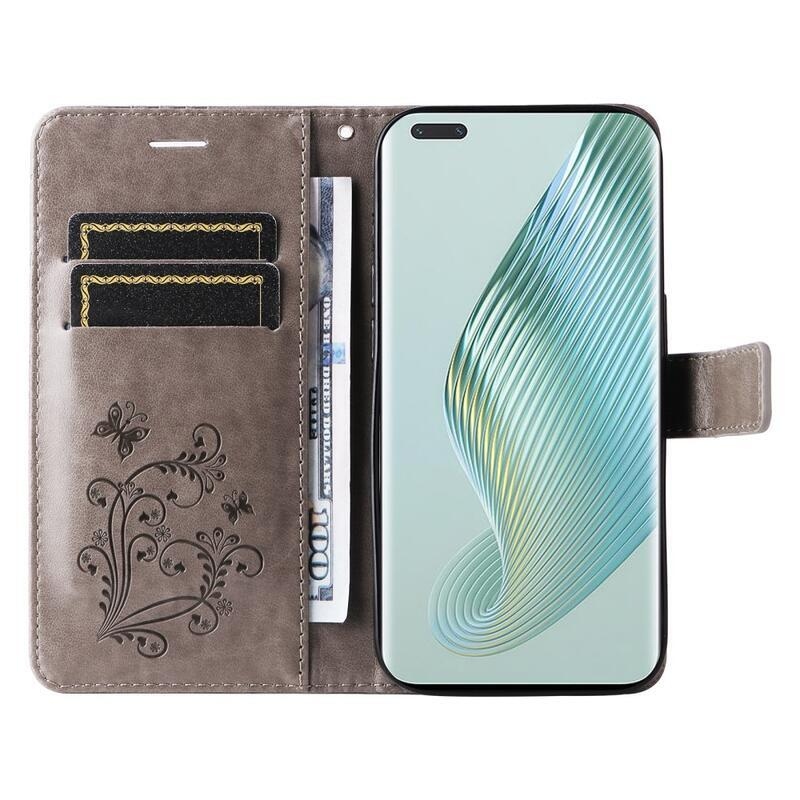 Nagy pillangó könyv tok a Honor Magic 5 Pro 5G számára - szürke