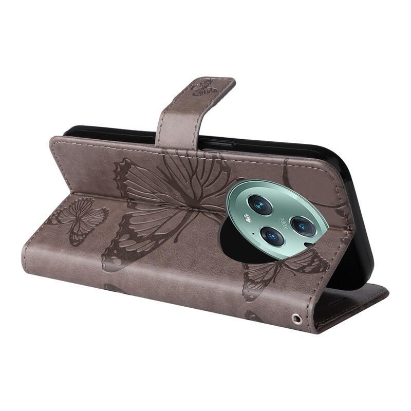 Nagy pillangó könyv tok a Honor Magic 5 Pro 5G számára - szürke