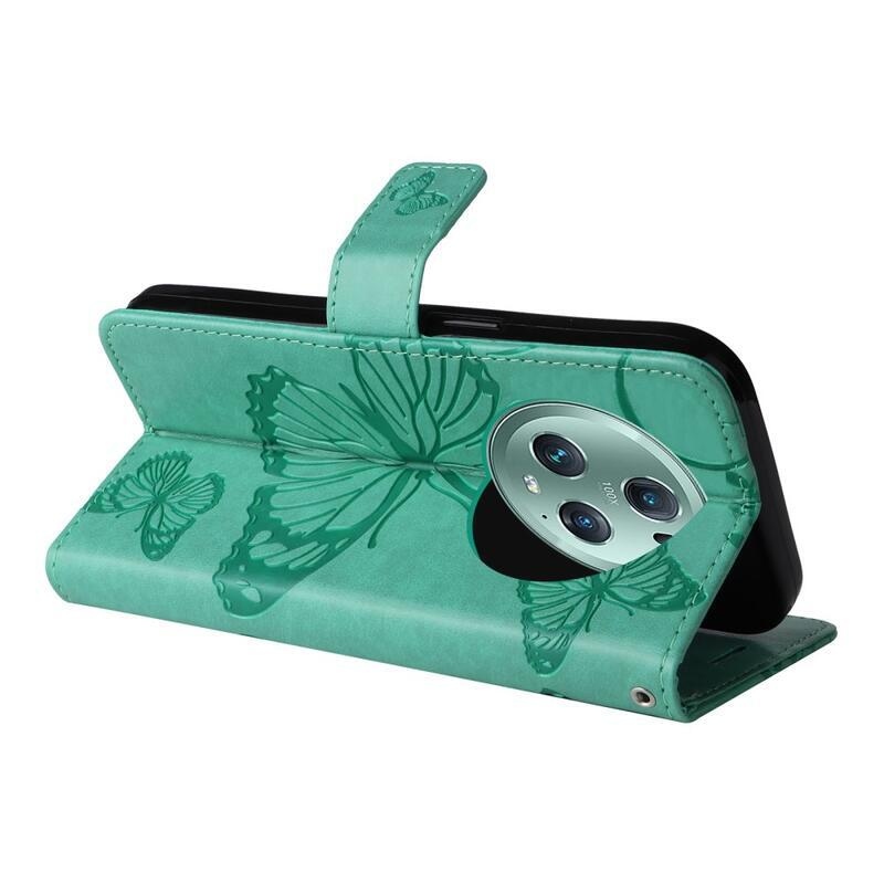 Nagy pillangó könyv tok a Honor Magic 5 Pro 5G számára - zöld