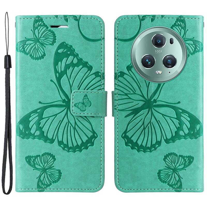 Nagy pillangó könyv tok a Honor Magic 5 Pro 5G számára - zöld