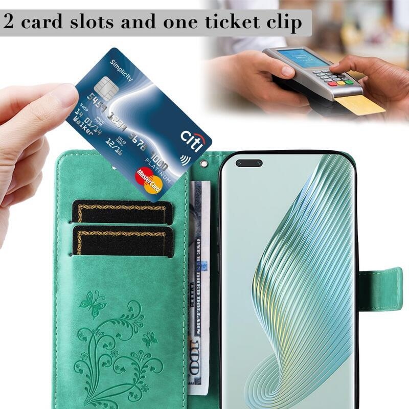 Nagy pillangó könyv tok a Honor Magic 5 Pro 5G számára - zöld