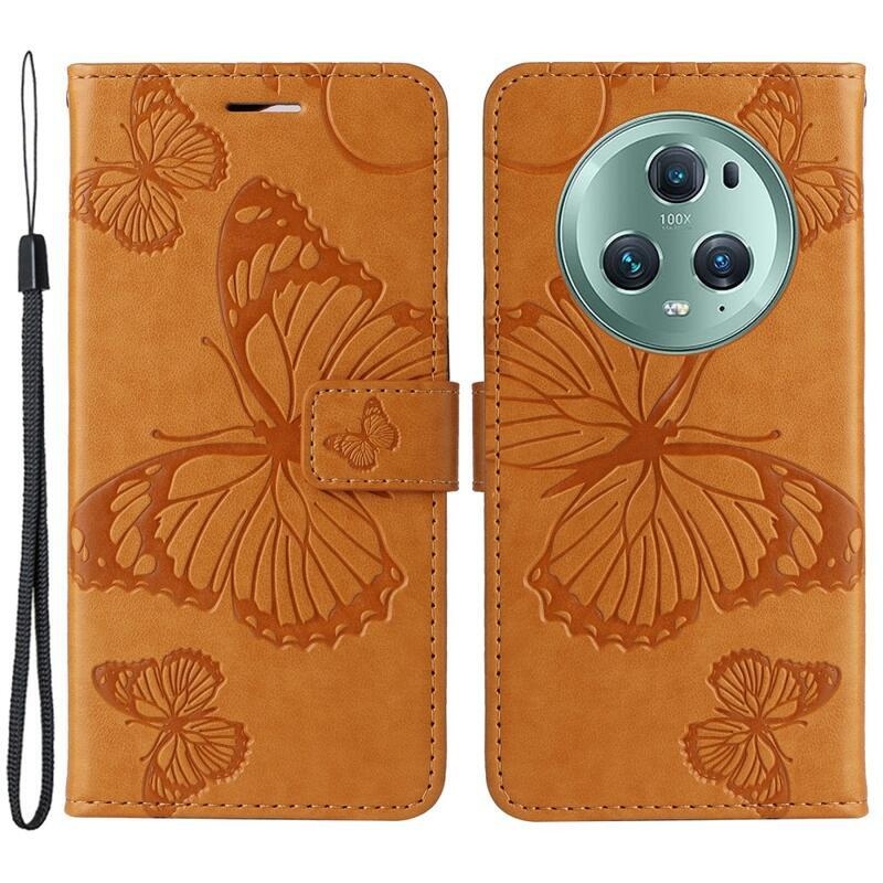 Nagy pillangó könyv tok a Honor Magic 5 Pro 5G számára - sárga