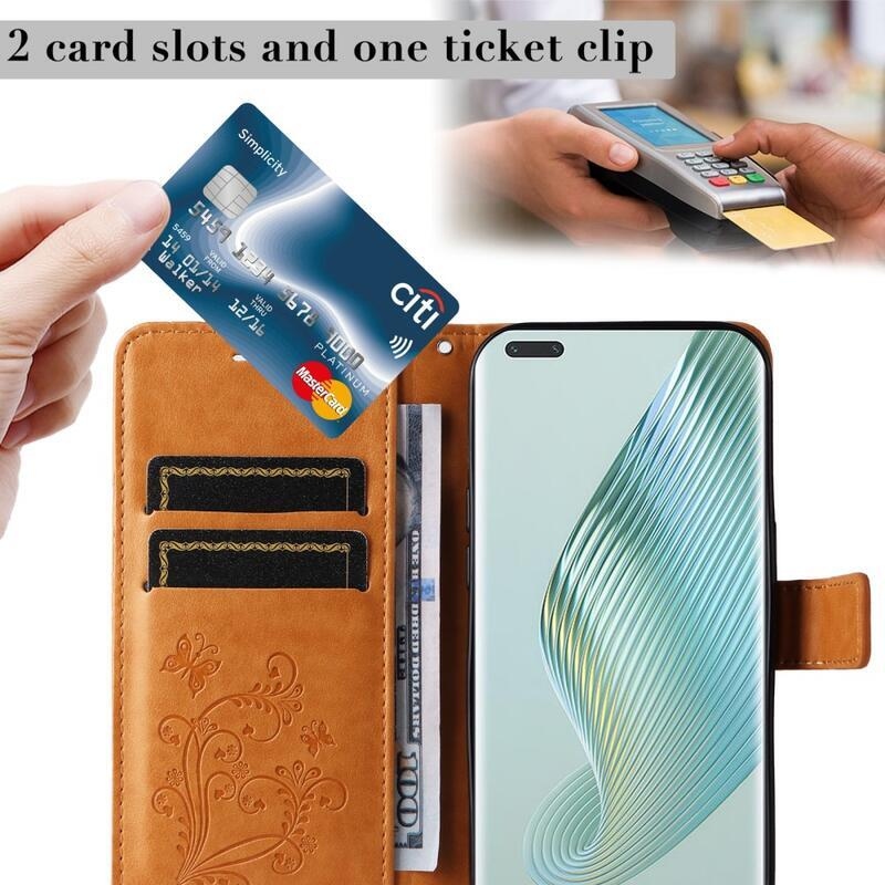 Nagy pillangó könyv tok a Honor Magic 5 Pro 5G számára - sárga