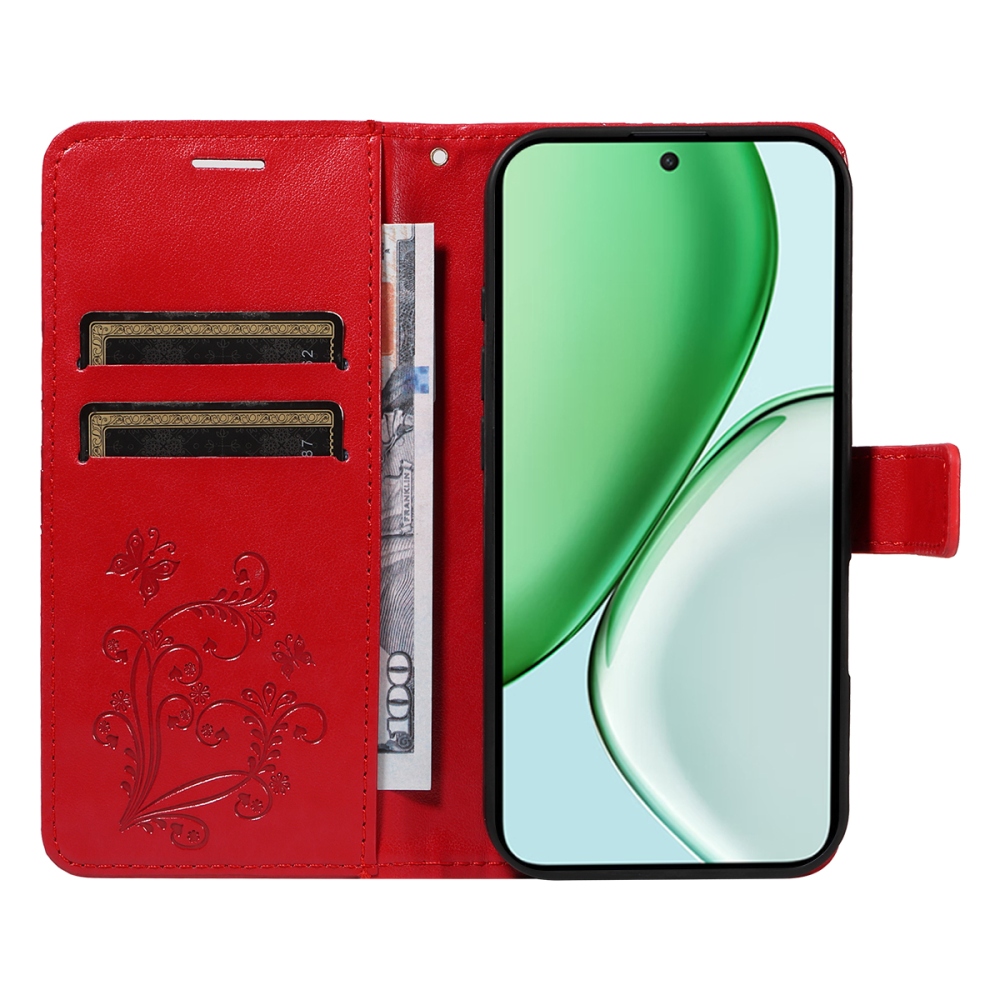 Nagy pillangó könyv tok a Honor Magic 8 Lite 5G számára - piros