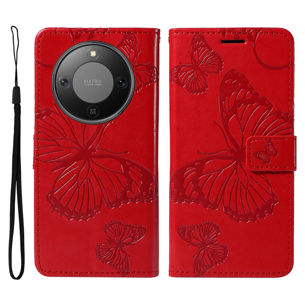 Nagy pillangó könyv tok a Honor Magic 8 Lite 5G számára - piros