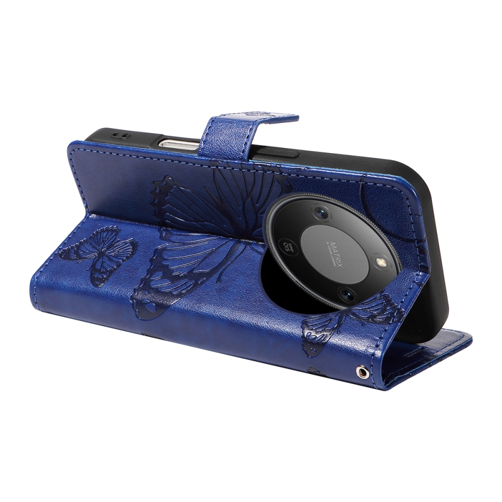 Nagy pillangó könyv tok a Honor Magic 8 Lite 5G számára - kék