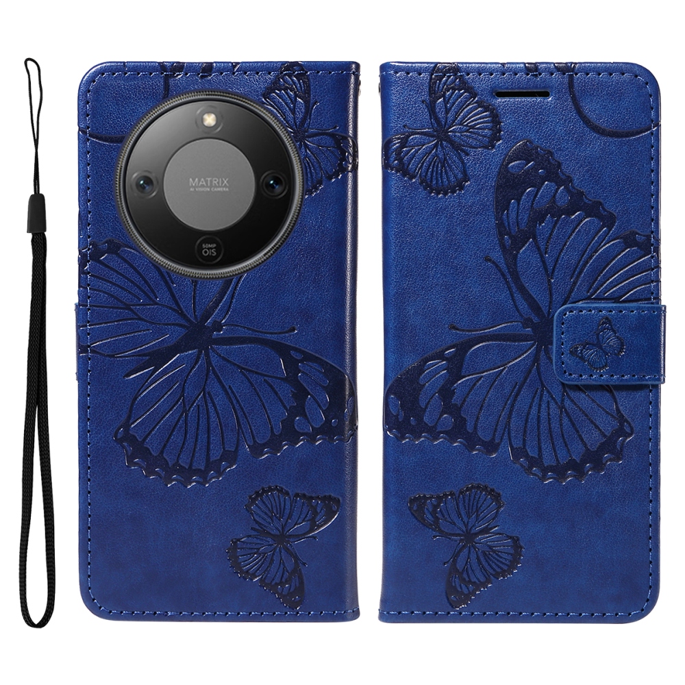 Nagy pillangó könyv tok a Honor Magic 8 Lite 5G számára - kék